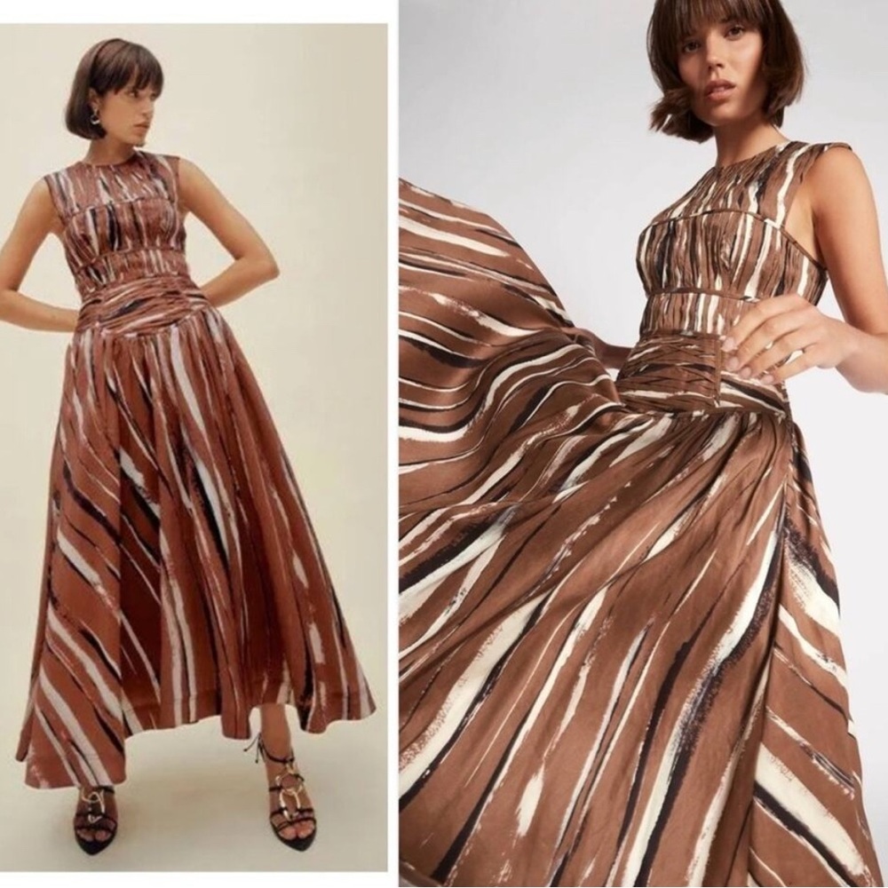 Aje Gabrielle Brown Printed Midi Dress Size 0 / XS
